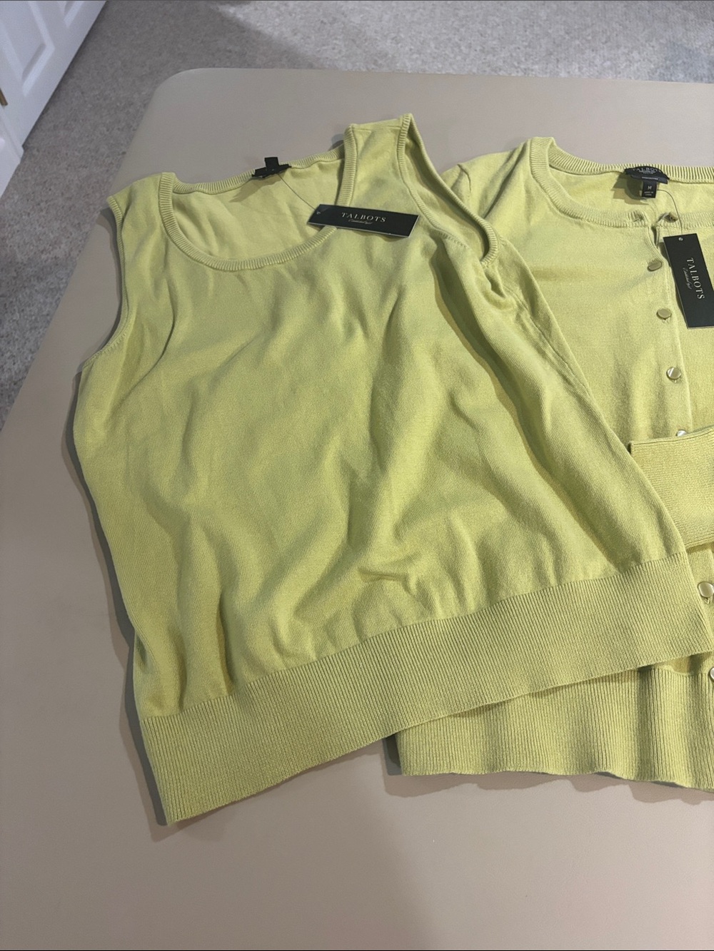 Talbots Lemon-Green Pima Cotton Blend Shell & Cardigan Set NWT Size M - Picture 5 of 8